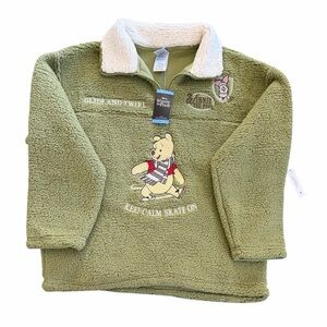 Winnie the Pooh Sherpa Women's L Sage or Olive Green Zip Fleece Pullover NWT